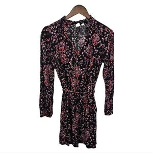 Gap liberty floral v-neck long sleeve belted shift mini dress small petite